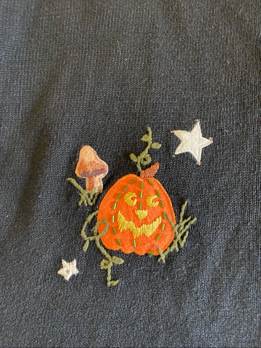 Halloween Pumpkin & Black Cat Embroidered Cardigan Sweater - Black/Olive - Picture 10 of 13